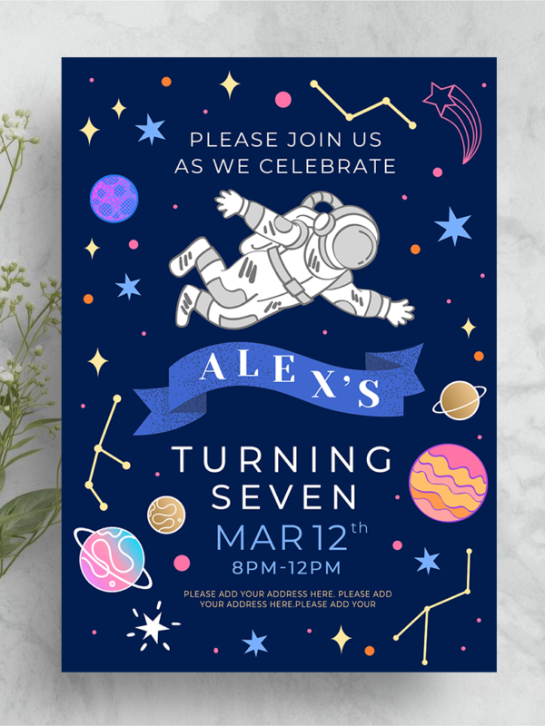 Editable space birthday party invitation printable