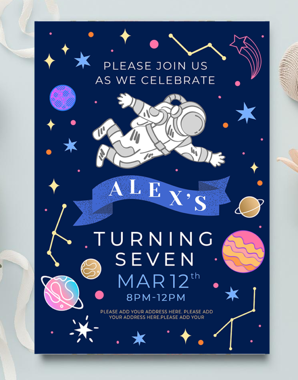 Editable space birthday party invitation printable