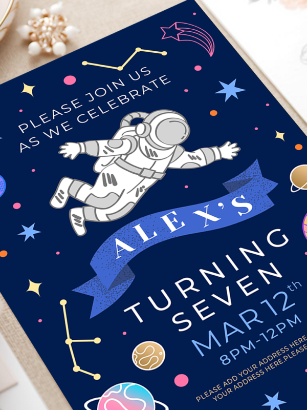 Editable space birthday party invitation printable
