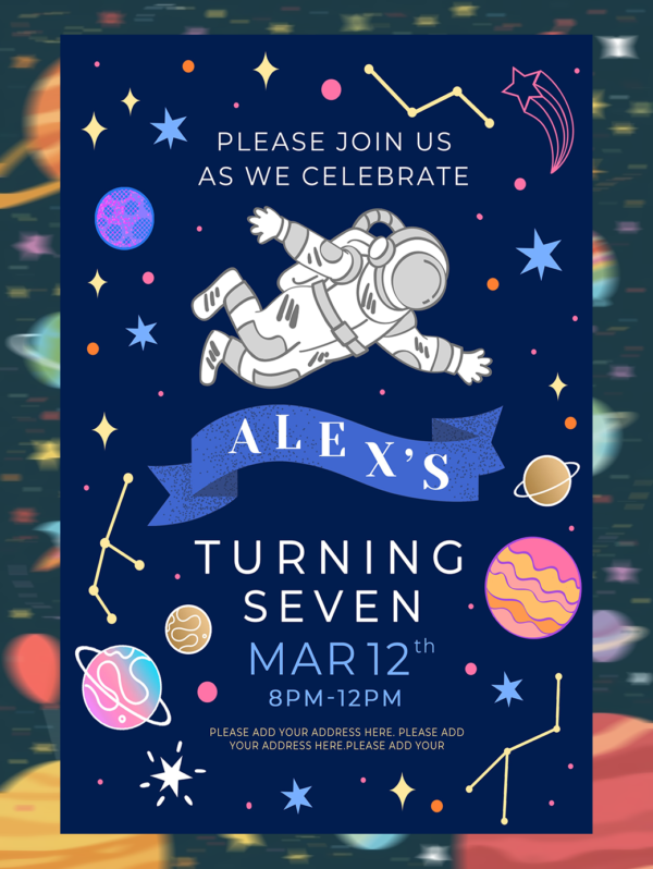 Editable space birthday party invitation printable