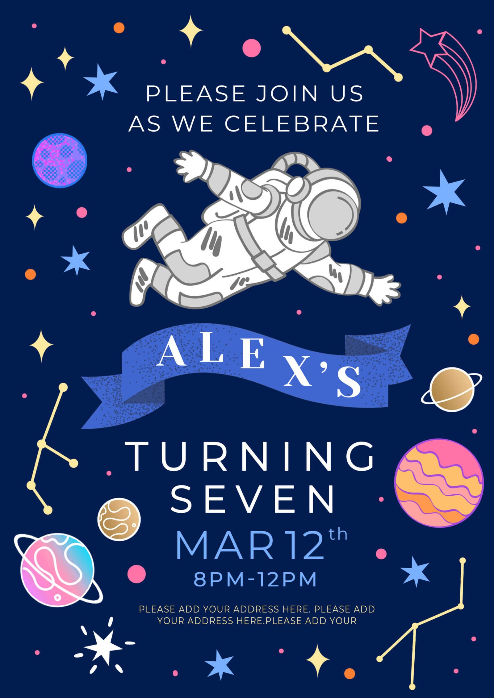 editable space birthday party invitation printable deep blue astronaut theme