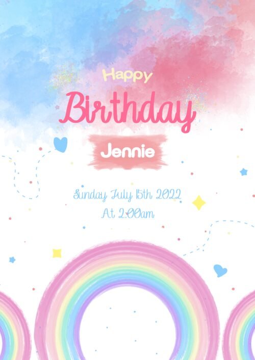 rainbow birthday invitation printable pastel watercolor design