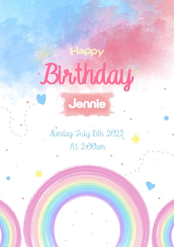 rainbow birthday invitation printable pastel watercolor design