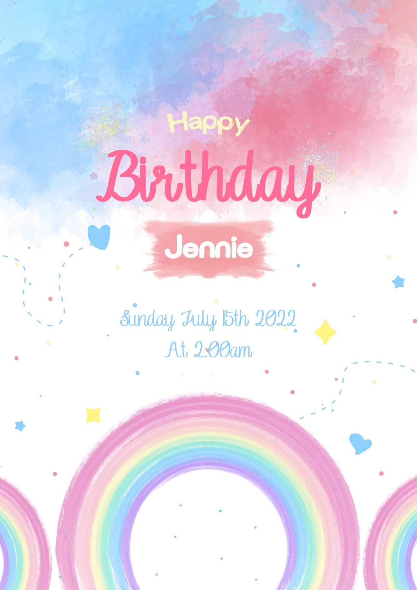 rainbow birthday invitation printable pastel watercolor design