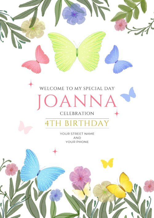 Butterfly Birthday Invitation Template for Kids