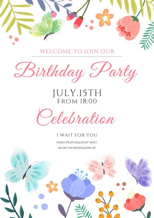 Floral Butterfly Birthday Invitation Template