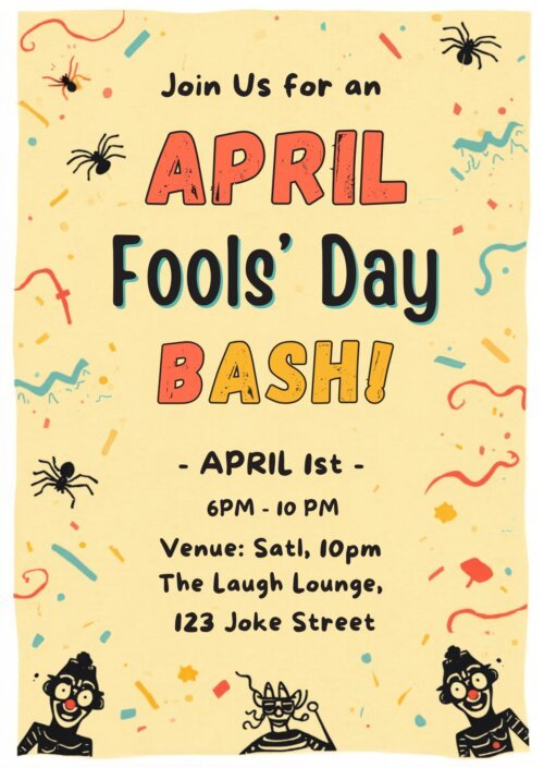 Funny April Fools Day Invitation Template Editable Canva Party Design