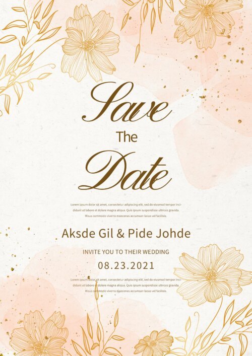 Gold Line Floral Save the Date Template