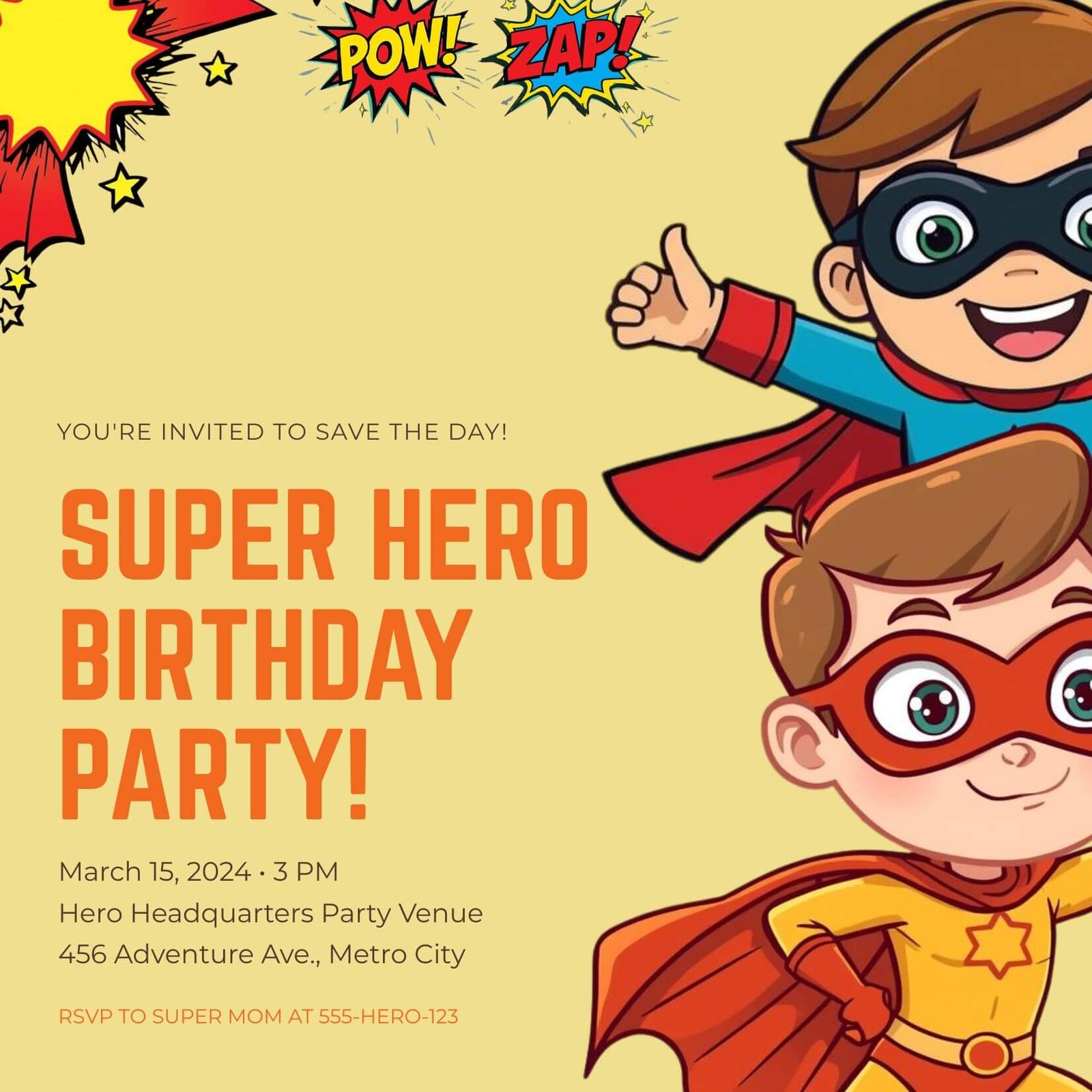 superhero birthday invitation template editable
