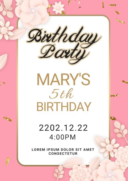 Pink Floral Birthday Invitation Template
