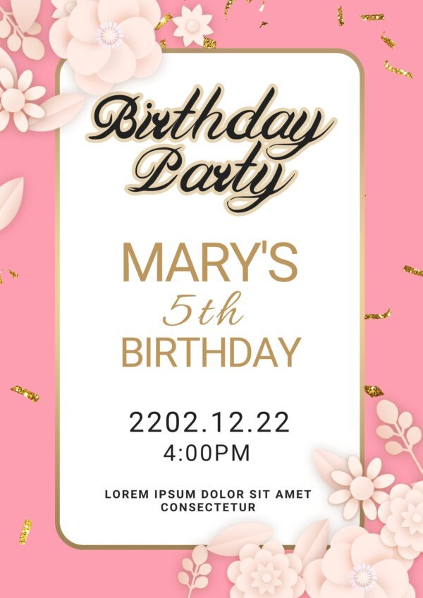 Pink Floral Birthday Invitation Template