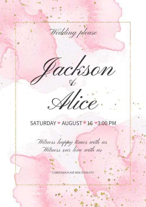 pink watercolor wedding invitation template