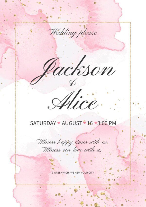 pink watercolor wedding invitation template