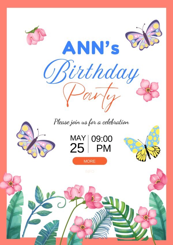 butterfly birthday party invitation template
