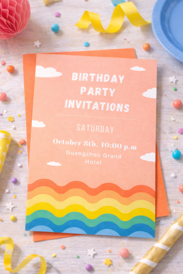 Rainbow cloud birthday invitation template