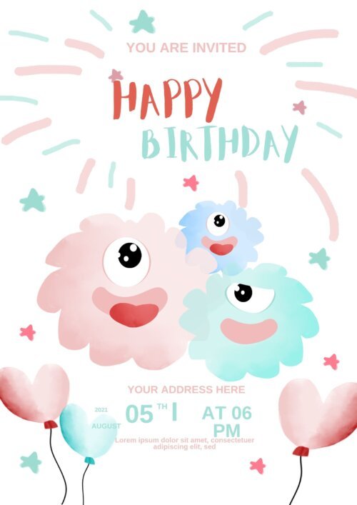 cute monster birthday invitation template