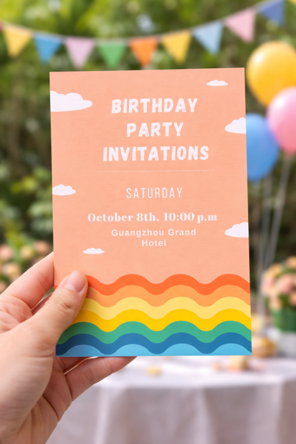 Rainbow cloud birthday invitation template