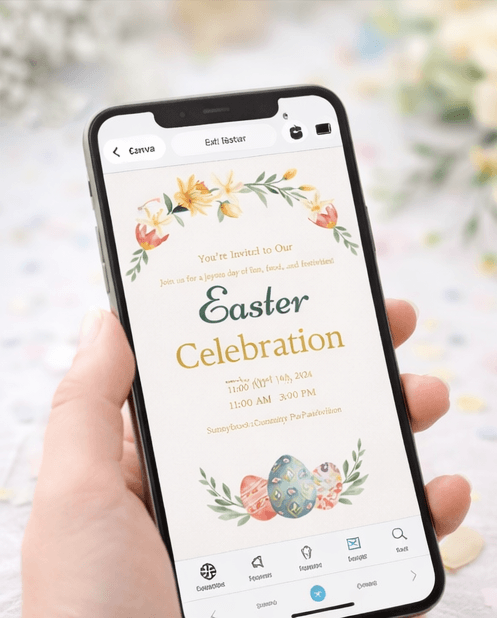 editable easter invitation template displayed on mobile phone