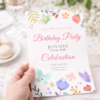 floral butterfly birthday invitation card on elegant party table