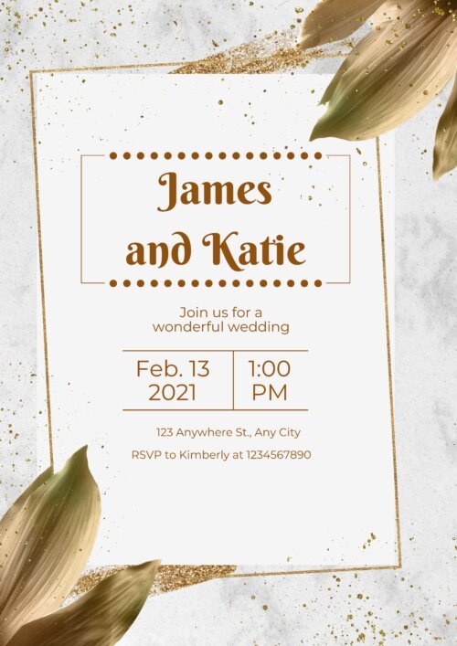 gold leaf wedding invitation template