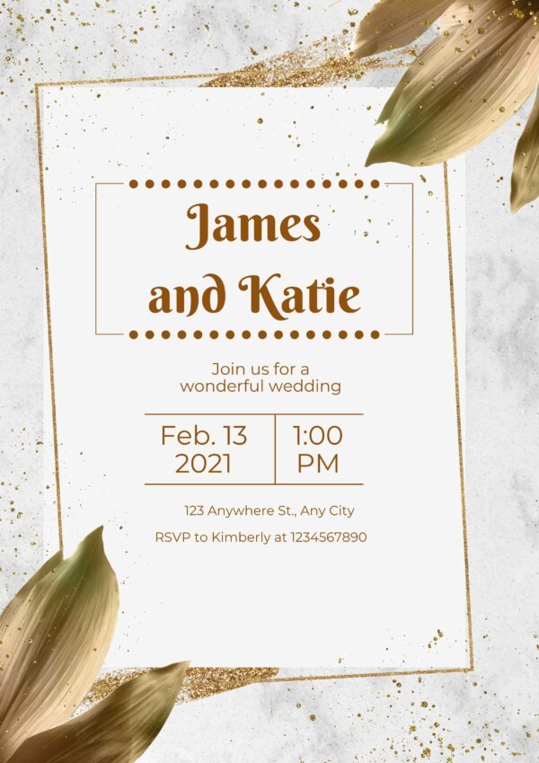 gold leaf wedding invitation template