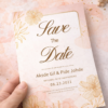 gold line floral save the date template on watercolor background