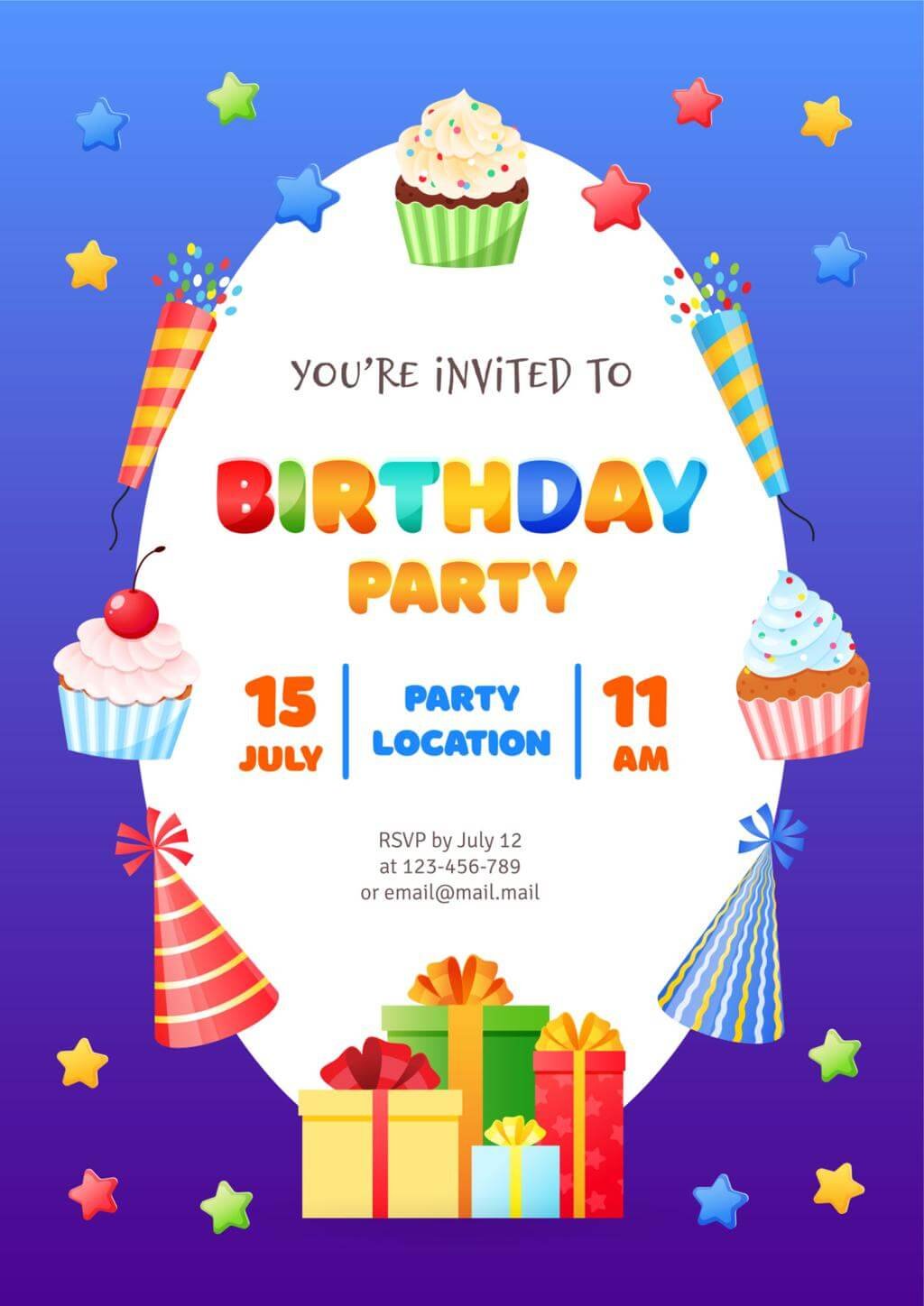 kids birthday invitation template colorful party design