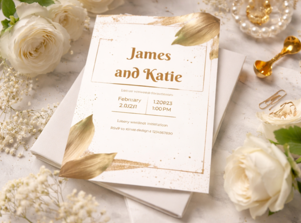 luxury wedding invitation template with botanical gold elements