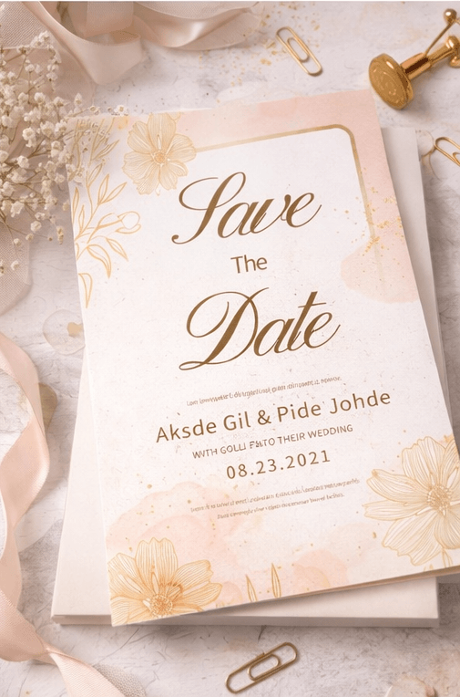modern save the date invitation with minimalist floral design