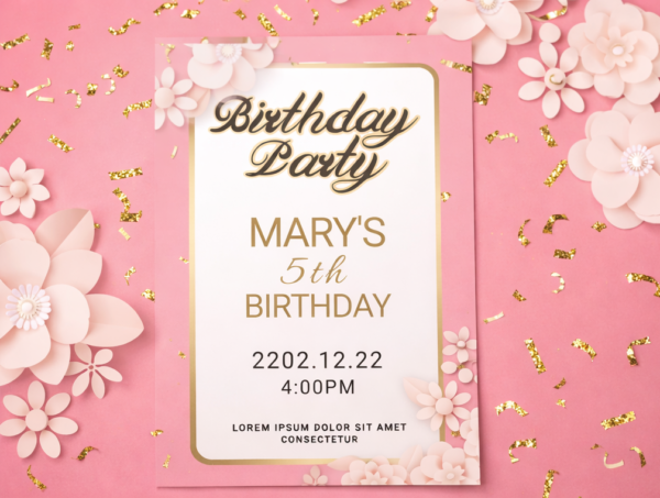 pink floral birthday invitation template on pink background