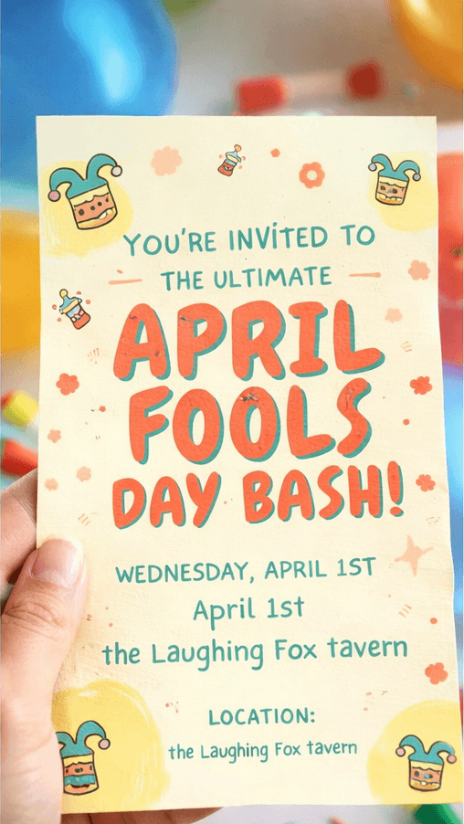 playful party invitation with cartoon jester design close up