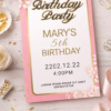 printable pink birthday party invitation with gold border