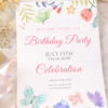 printed butterfly floral invitation with soft pastel decorations