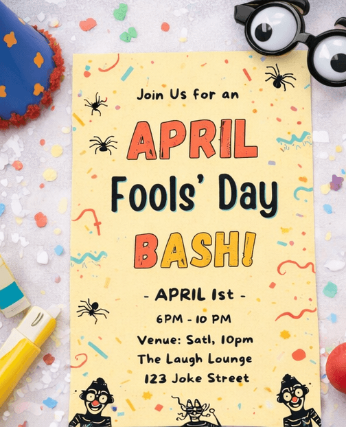 April Fools Day Invitation Template – Funny Editable Canva Party Design