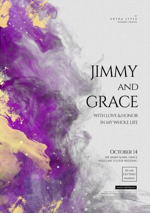 watercolor wedding invitation purple ink style